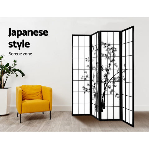 Artiss 4 Panel Room Divider Screen 174x179cm Bamboo Black White Chez Guru