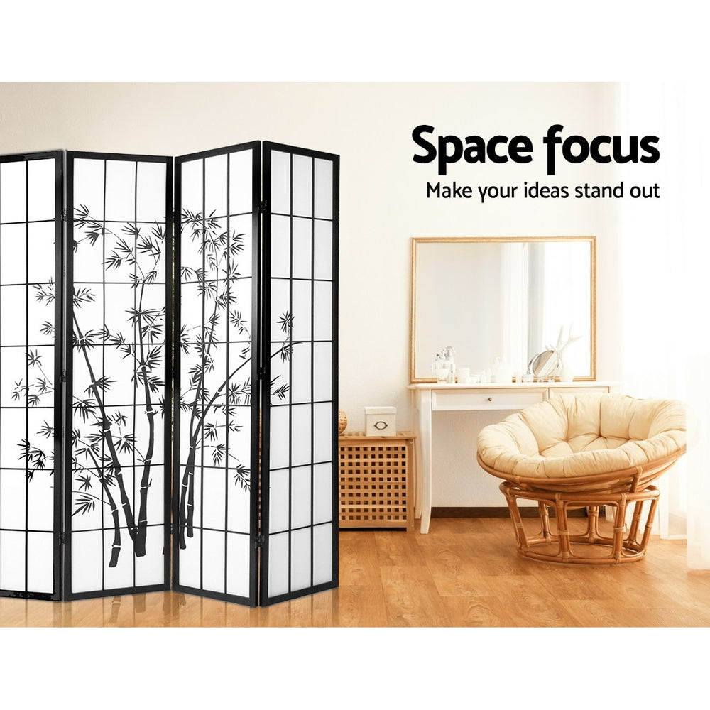 Artiss 4 Panel Room Divider Screen 174x179cm Bamboo Black White Chez Guru