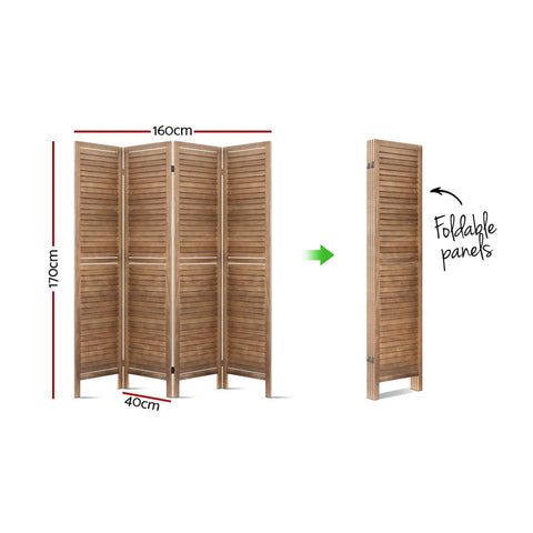 Artiss 4 Panel Room Divider Screen 160x170cm Louver Oak Chez Guru