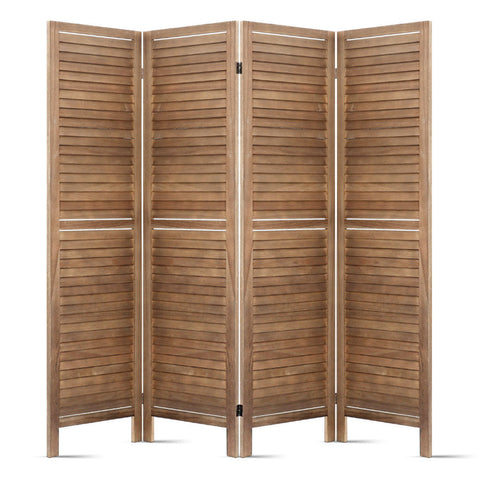 Artiss 4 Panel Room Divider Screen 160x170cm Louver Oak Chez Guru