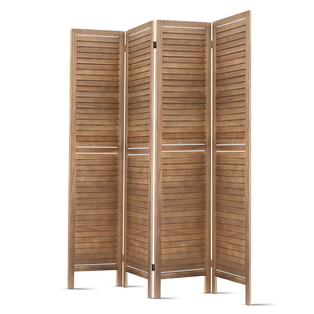 Artiss 4 Panel Room Divider Screen 160x170cm Louver Oak Chez Guru