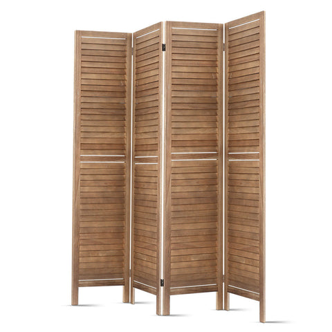 Artiss 4 Panel Room Divider Screen 160x170cm Louver Oak Chez Guru