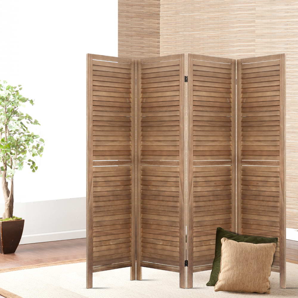Artiss 4 Panel Room Divider Screen 160x170cm Louver Oak Chez Guru