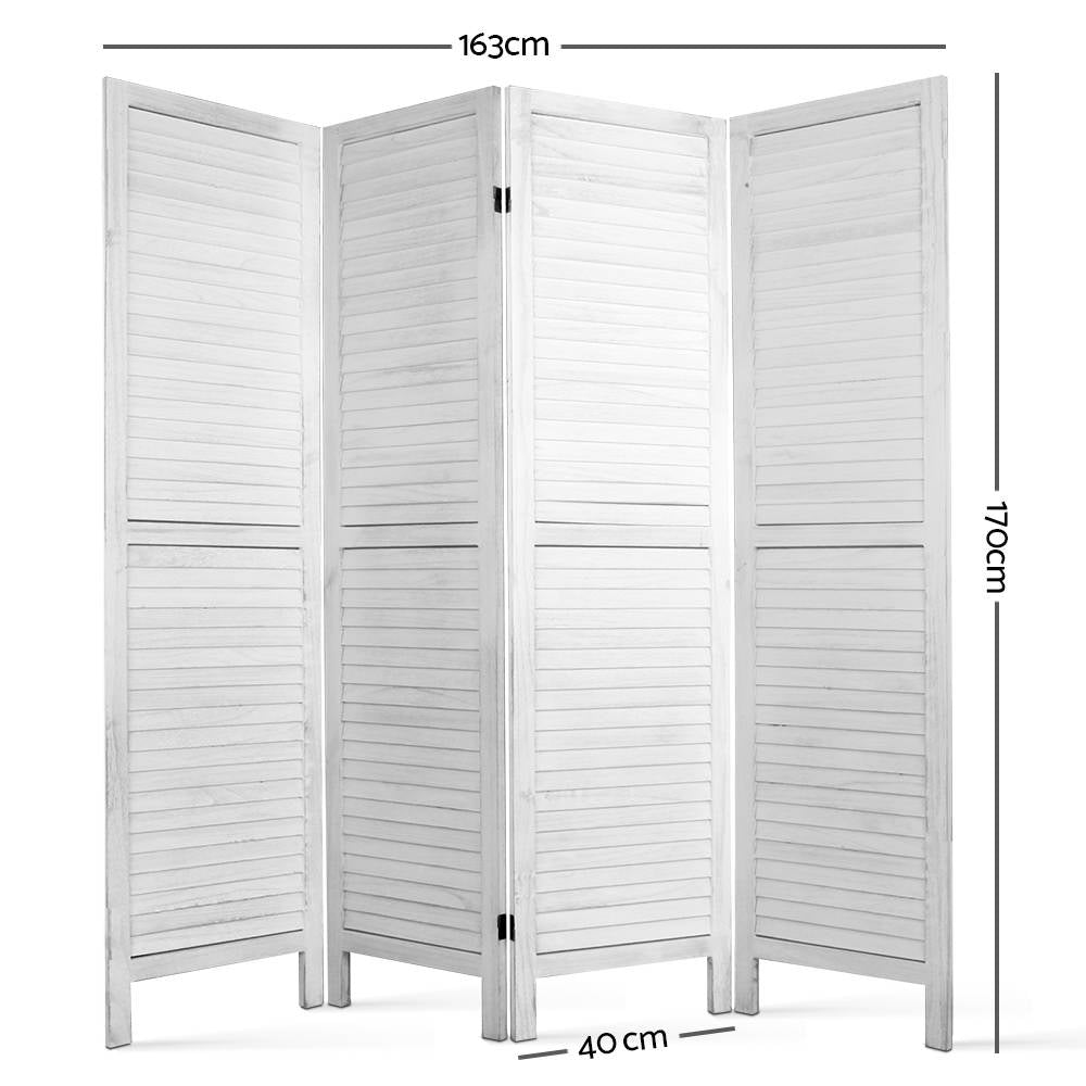 Artiss 4 Panel Room Divider Screen 163x170cm Louver White Chez Guru