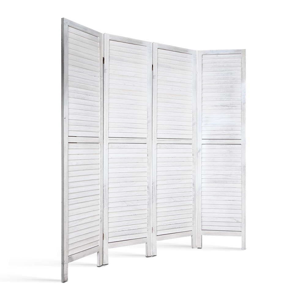 Artiss 4 Panel Room Divider Screen 163x170cm Louver White Chez Guru