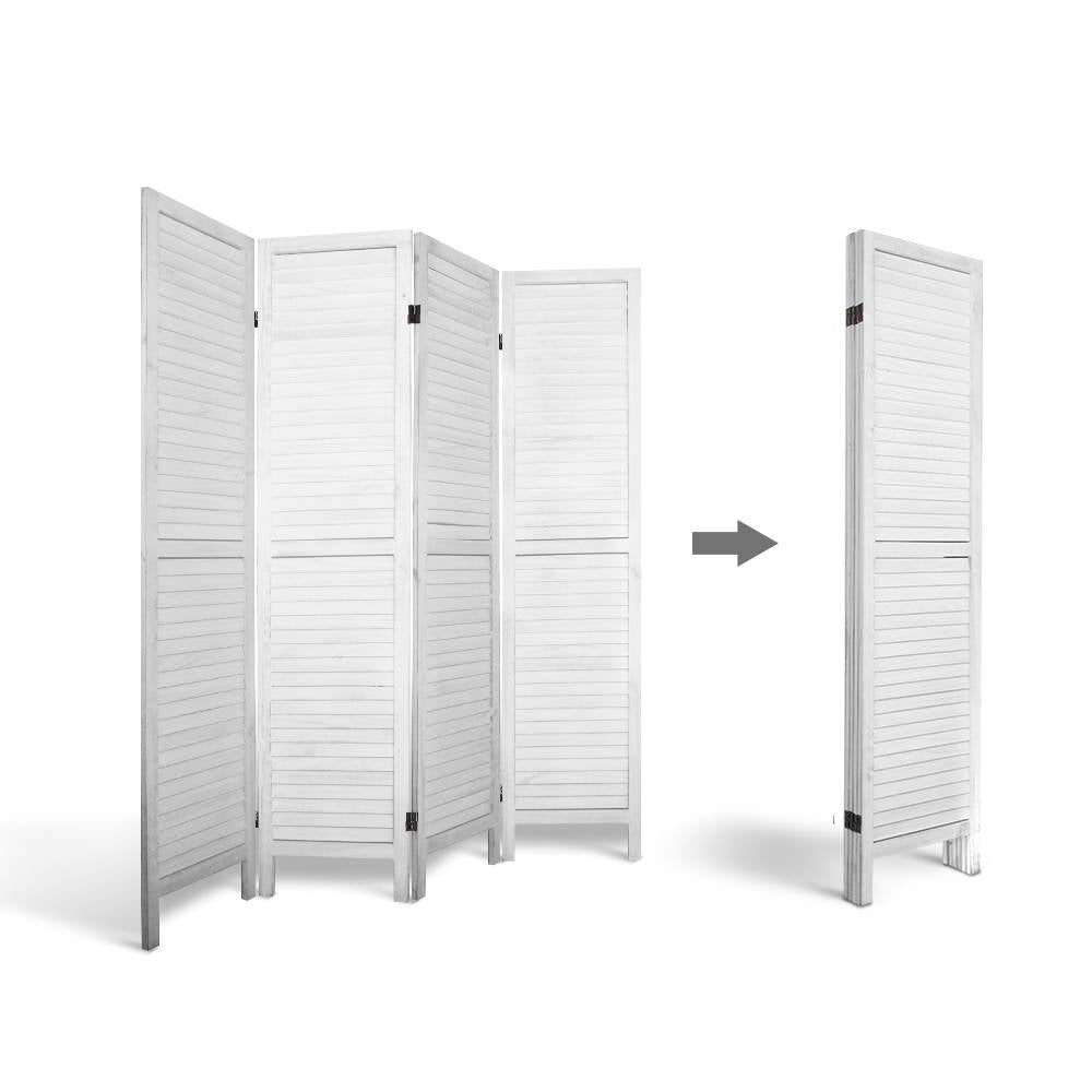 Artiss 4 Panel Room Divider Screen 163x170cm Louver White Chez Guru