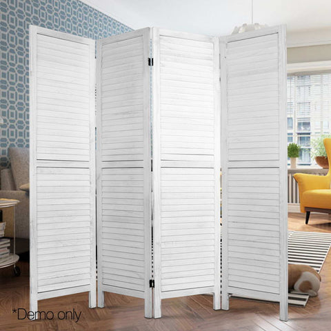 Artiss 4 Panel Room Divider Screen 163x170cm Louver White Chez Guru