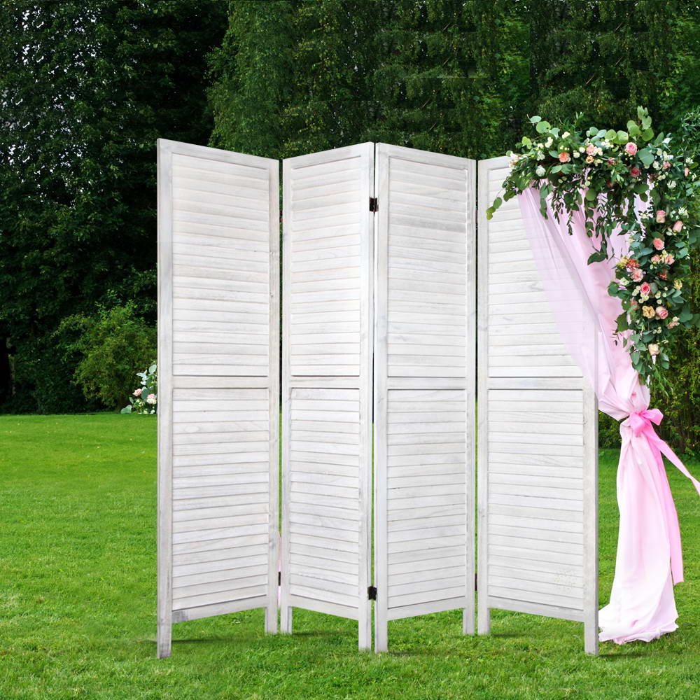 Artiss 4 Panel Room Divider Screen 163x170cm Louver White Chez Guru