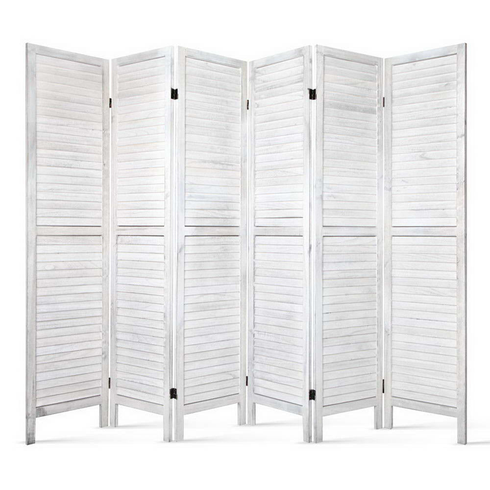 Artiss 6 Panel Room Divider Screen 245x170cm Louver White Chez Guru