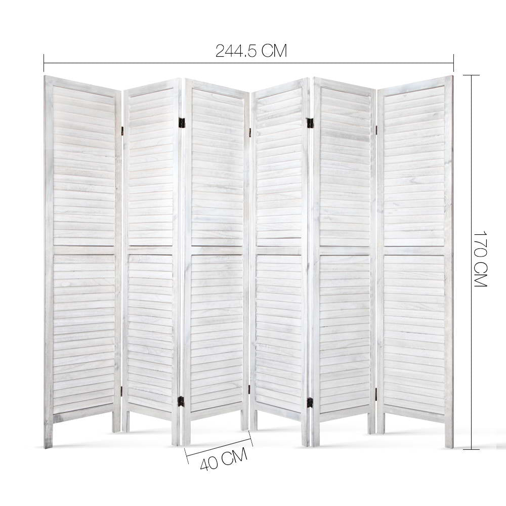 Artiss 6 Panel Room Divider Screen 245x170cm Louver White Chez Guru