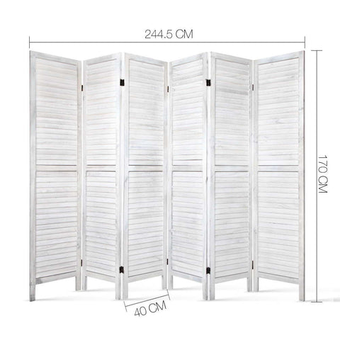 Artiss 6 Panel Room Divider Screen 245x170cm Louver White Chez Guru
