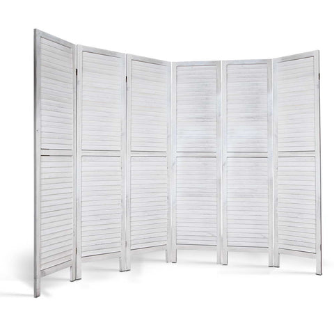 Artiss 6 Panel Room Divider Screen 245x170cm Louver White Chez Guru