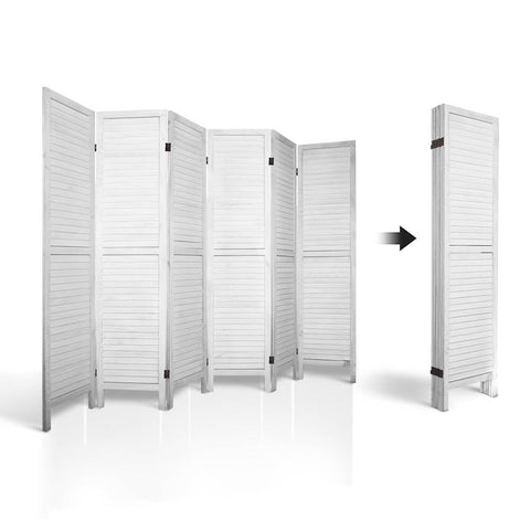 Artiss 6 Panel Room Divider Screen 245x170cm Louver White Chez Guru