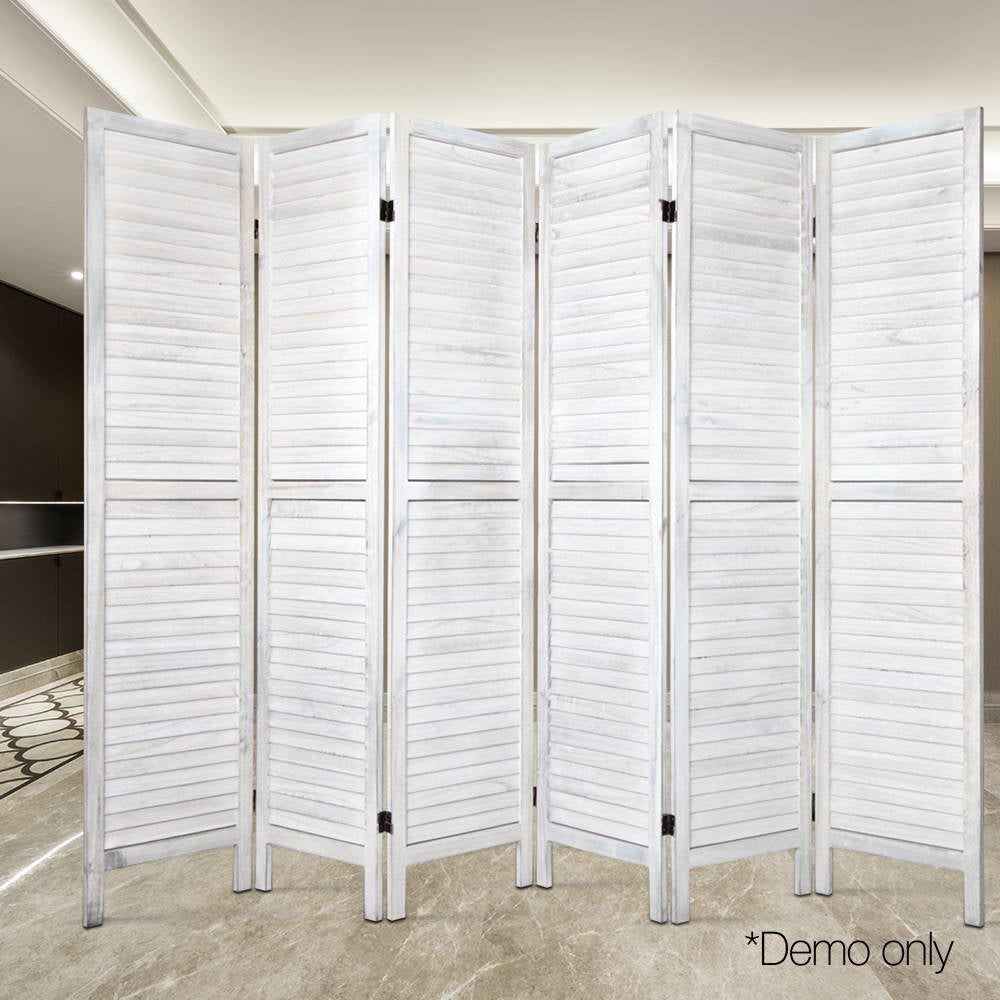 Artiss 6 Panel Room Divider Screen 245x170cm Louver White Chez Guru