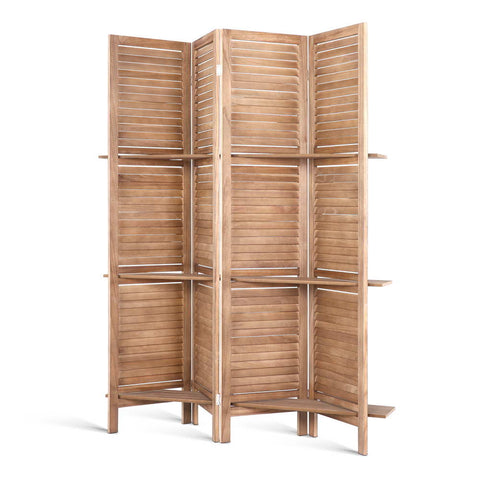 Artiss 4 Panel Room Divider Screen 163x170cm Shelf Oak Chez Guru