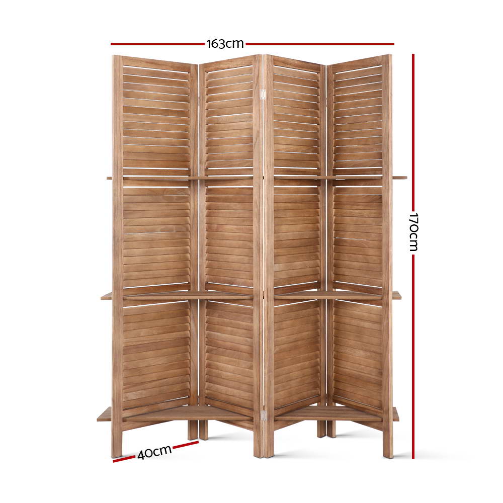 Artiss 4 Panel Room Divider Screen 163x170cm Shelf Oak Chez Guru