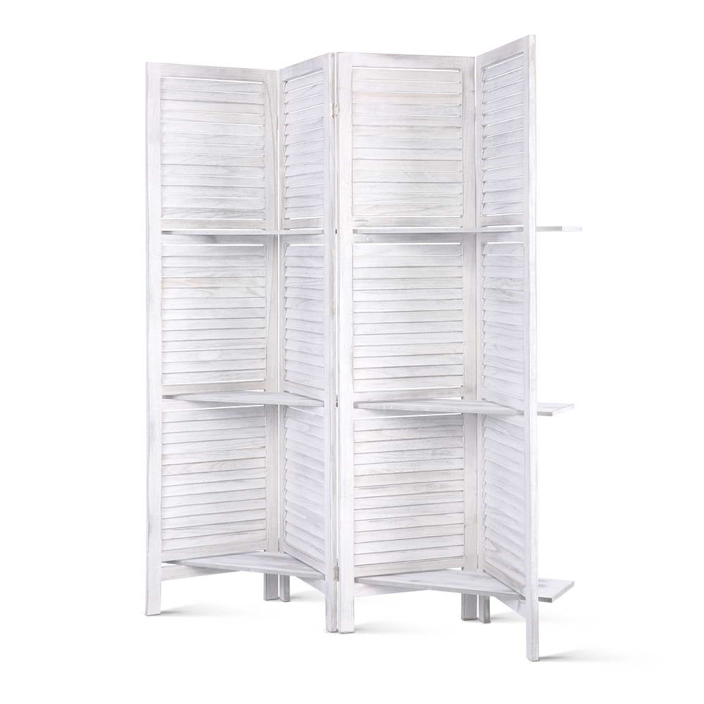 Artiss 4 Panel Room Divider Screen 163x170cm Shelf White Chez Guru