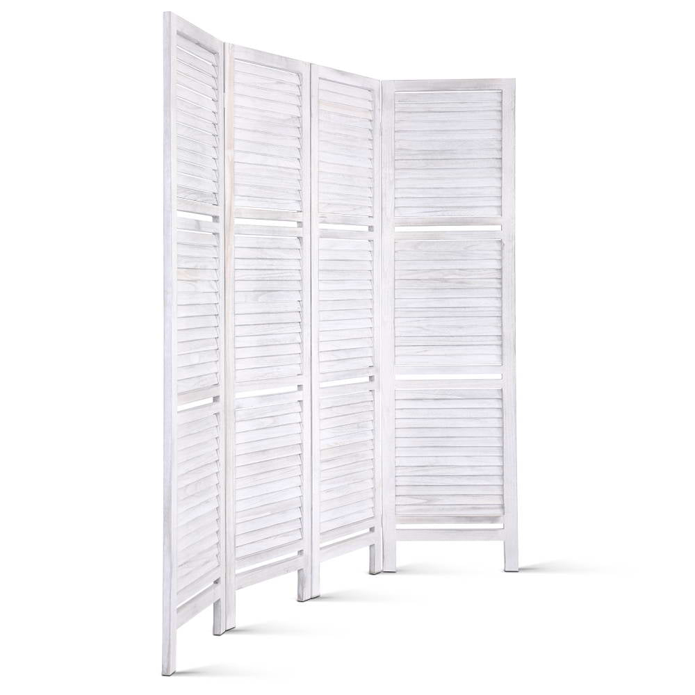 Artiss 4 Panel Room Divider Screen 163x170cm Shelf White Chez Guru