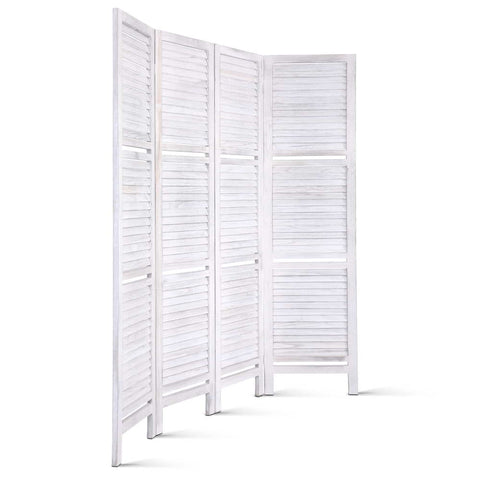 Artiss 4 Panel Room Divider Screen 163x170cm Shelf White Chez Guru