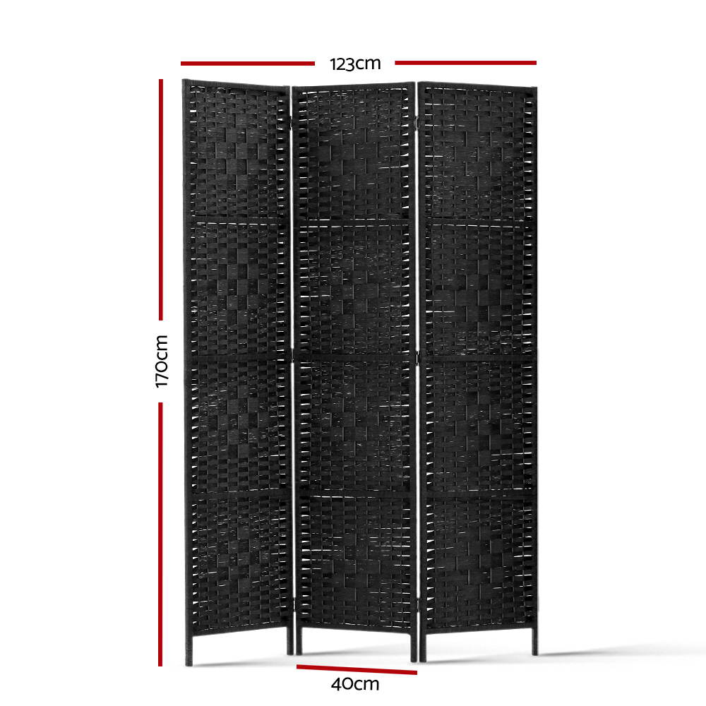 Artiss 3 Panel Room Divider Screen 123x170cm Woven Black Chez Guru