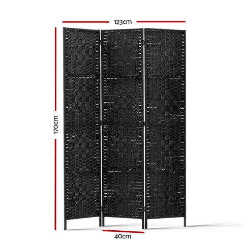 Artiss 3 Panel Room Divider Screen 123x170cm Woven Black Chez Guru