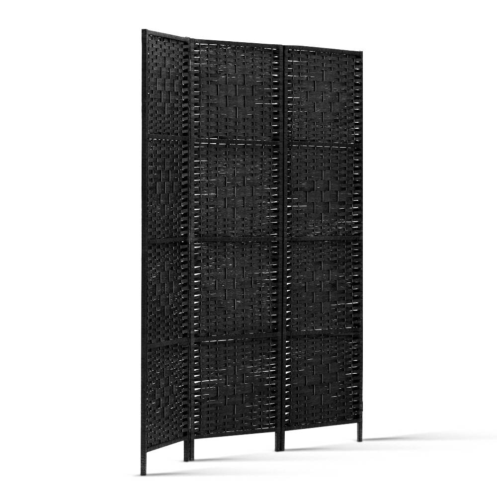 Artiss 3 Panel Room Divider Screen 123x170cm Woven Black Chez Guru