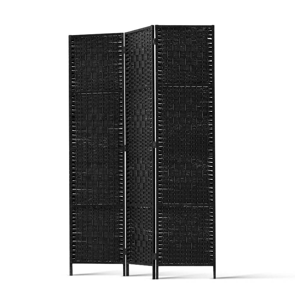 Artiss 3 Panel Room Divider Screen 123x170cm Woven Black Chez Guru