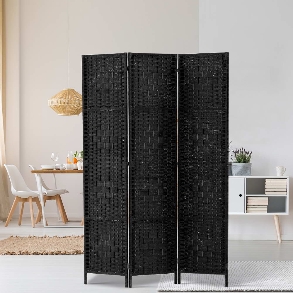 Artiss 3 Panel Room Divider Screen 123x170cm Woven Black Chez Guru