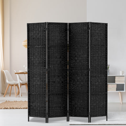 Artiss 4 Panel Room Divider Screen 163x170cm Woven Black Chez Guru