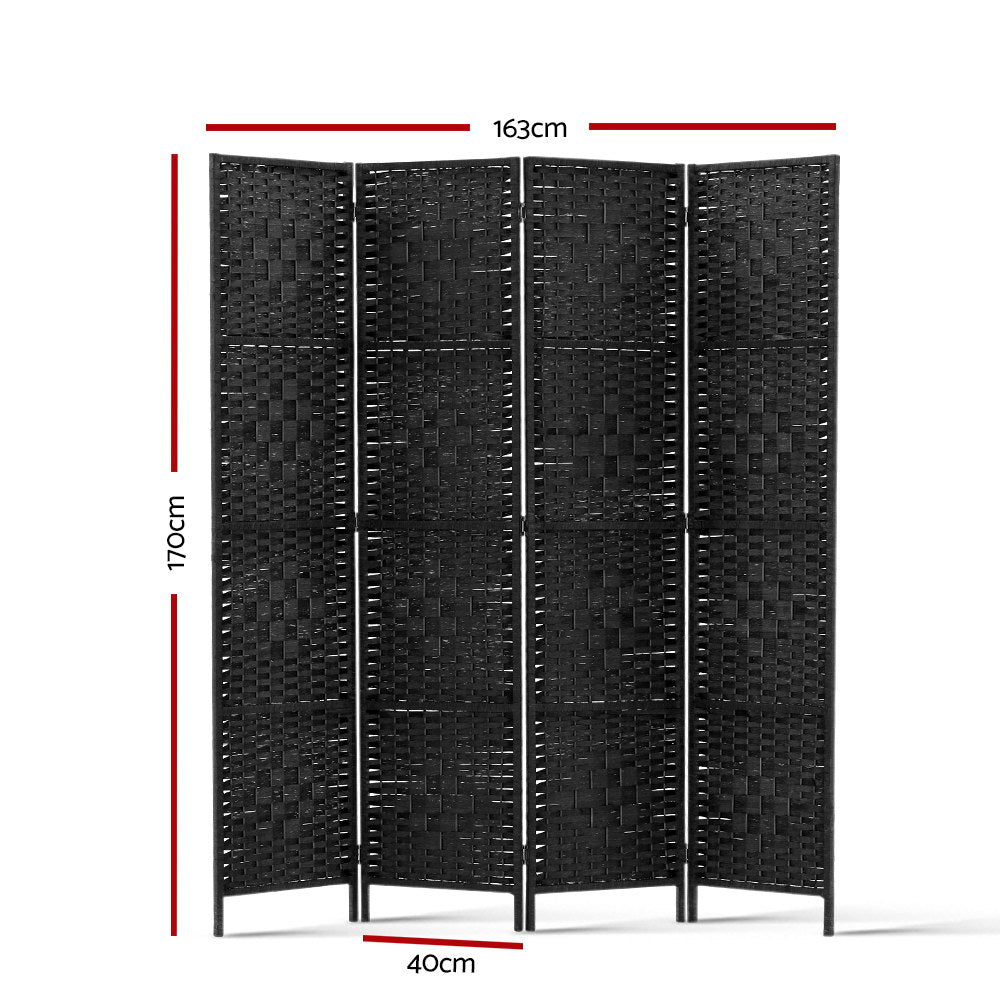 Artiss 4 Panel Room Divider Screen 163x170cm Woven Black Chez Guru