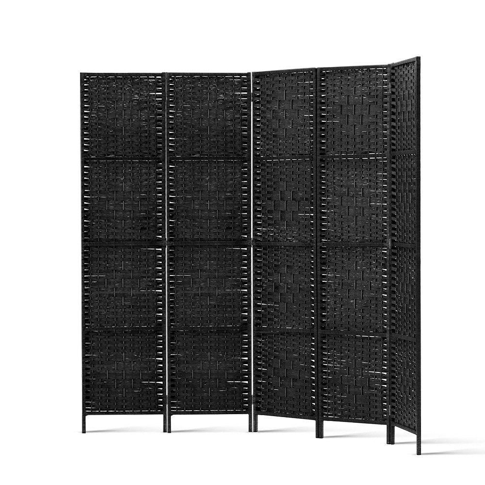 Artiss 4 Panel Room Divider Screen 163x170cm Woven Black Chez Guru
