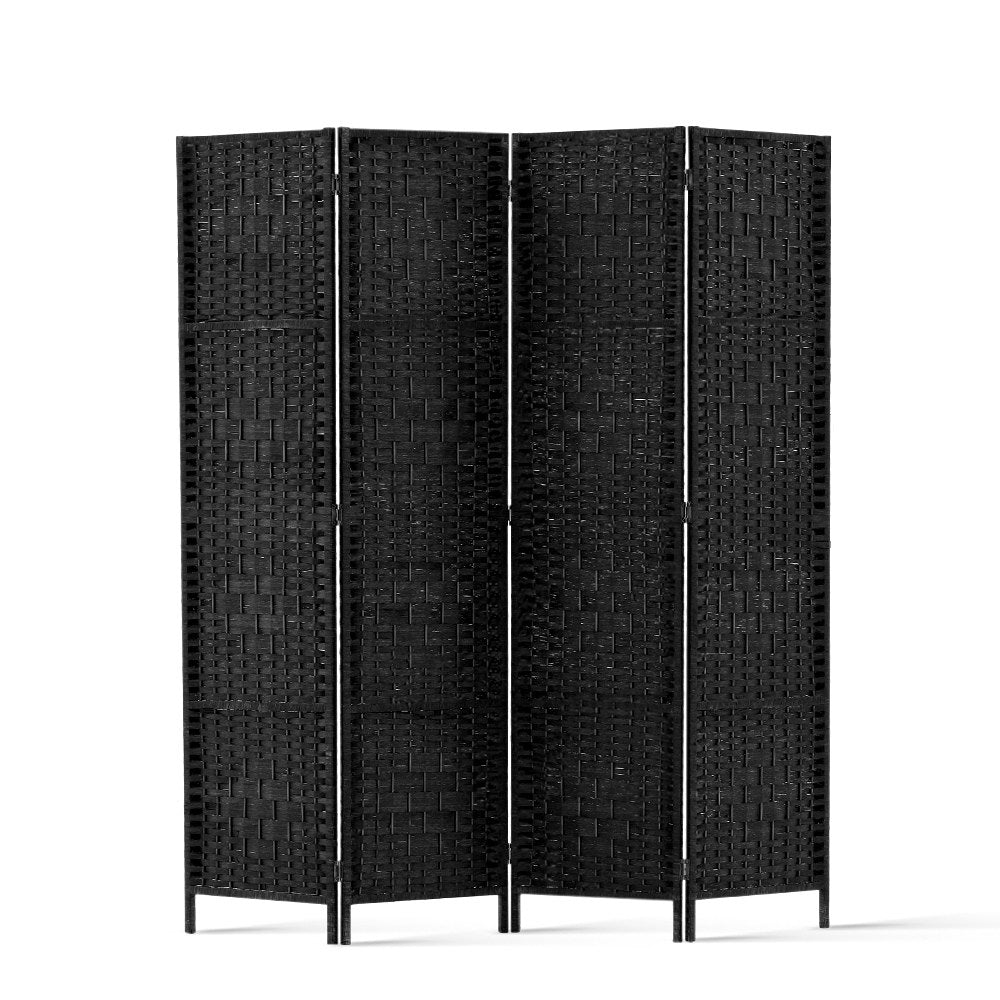 Artiss 4 Panel Room Divider Screen 163x170cm Woven Black Chez Guru