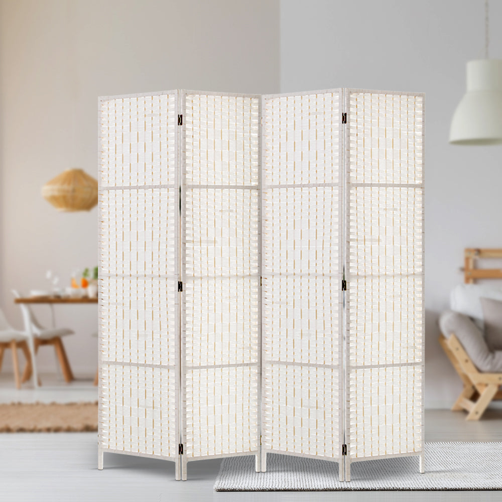 Artiss 4 Panel Room Divider Screen 163x170cm Woven White Chez Guru