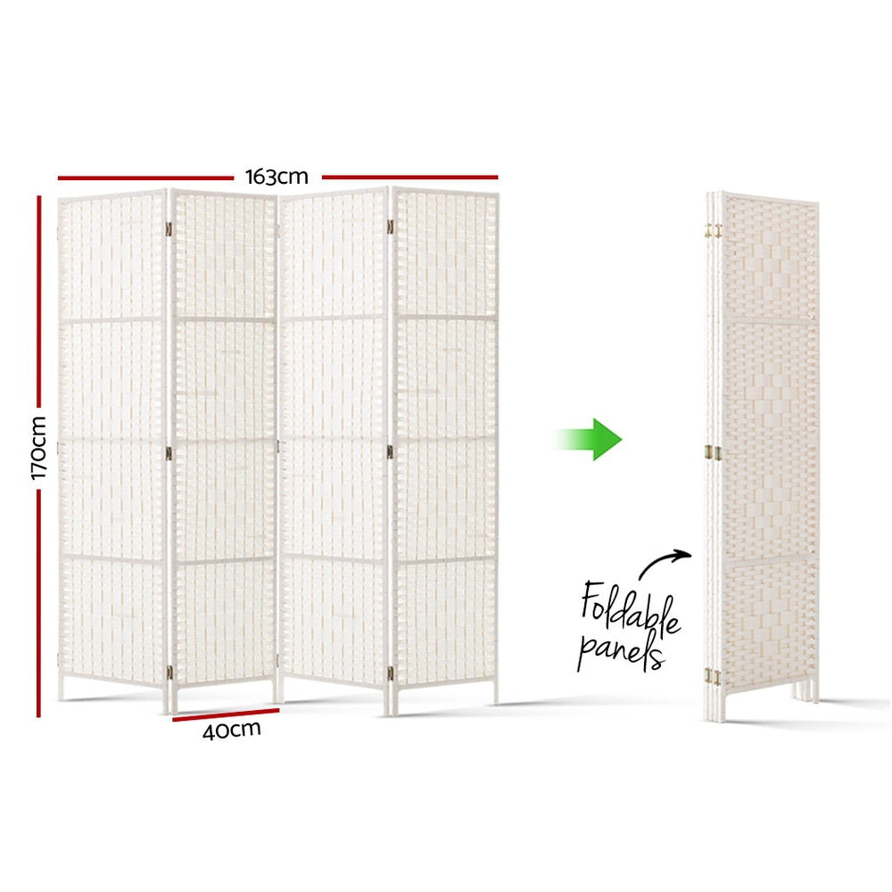 Artiss 4 Panel Room Divider Screen 163x170cm Woven White Chez Guru