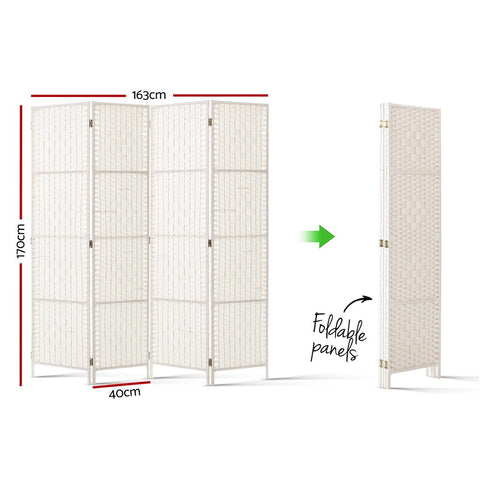 Artiss 4 Panel Room Divider Screen 163x170cm Woven White Chez Guru