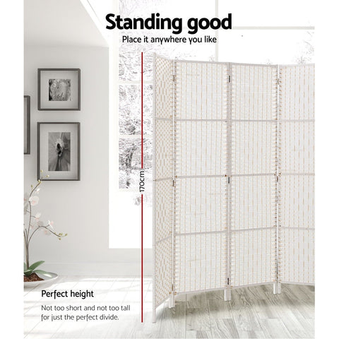 Artiss 4 Panel Room Divider Screen 163x170cm Woven White Chez Guru