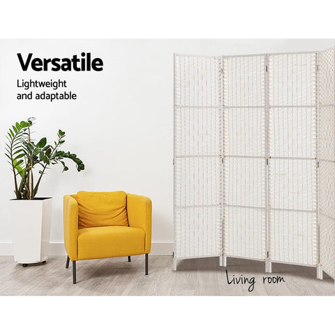 Artiss 4 Panel Room Divider Screen 163x170cm Woven White Chez Guru