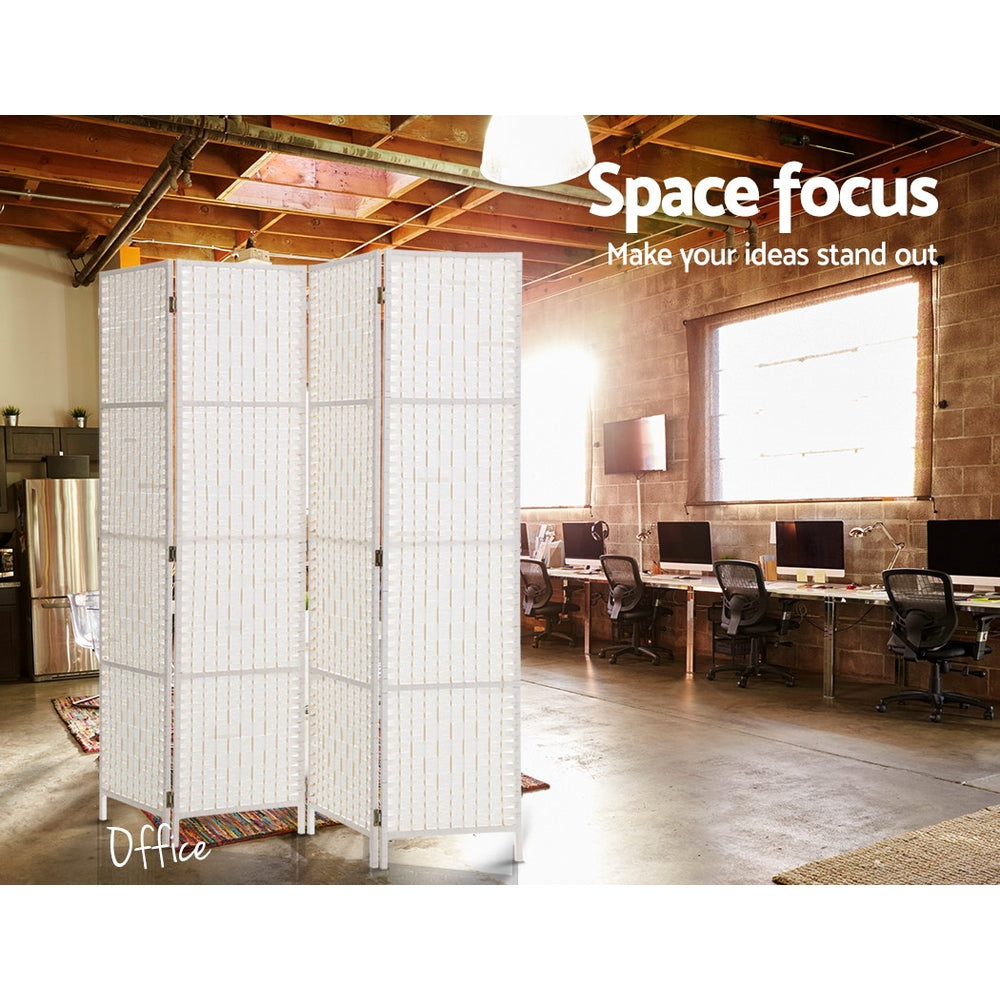 Artiss 4 Panel Room Divider Screen 163x170cm Woven White Chez Guru