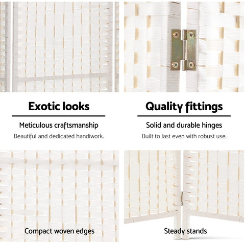 Artiss 4 Panel Room Divider Screen 163x170cm Woven White Chez Guru