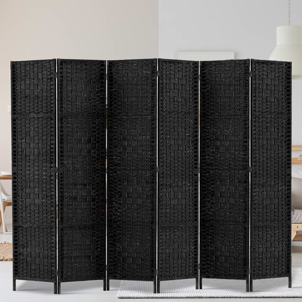 Artiss 6 Panel Room Divider Screen 245x170cm Woven Black Chez Guru