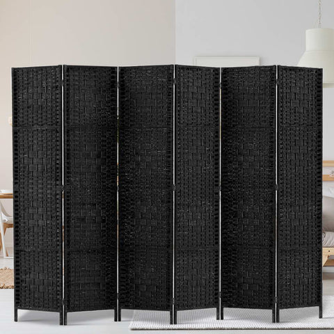 Artiss 6 Panel Room Divider Screen 245x170cm Woven Black Chez Guru