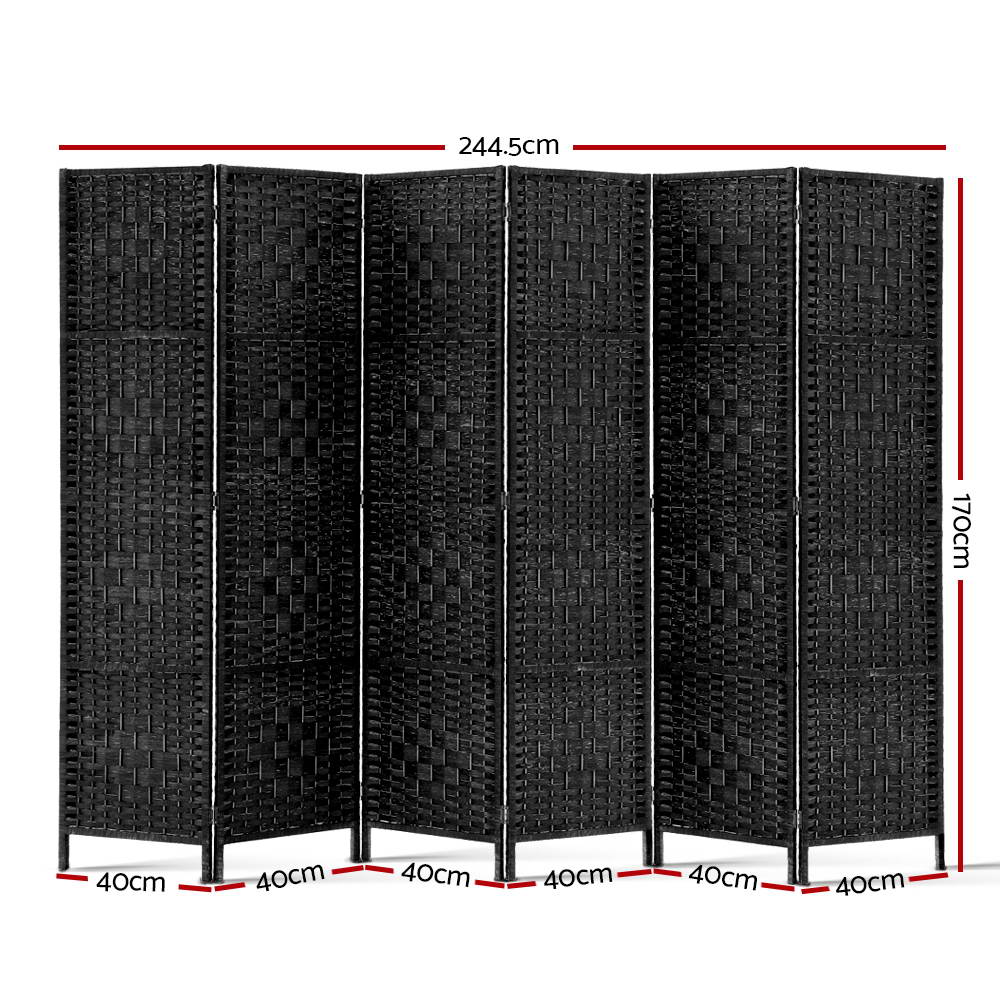 Artiss 6 Panel Room Divider Screen 245x170cm Woven Black Chez Guru