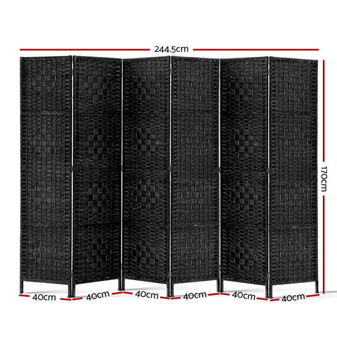 Artiss 6 Panel Room Divider Screen 245x170cm Woven Black Chez Guru