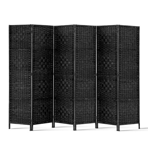 Artiss 6 Panel Room Divider Screen 245x170cm Woven Black Chez Guru
