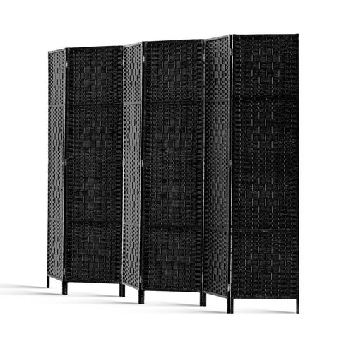 Artiss 6 Panel Room Divider Screen 245x170cm Woven Black Chez Guru