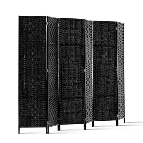 Artiss 6 Panel Room Divider Screen 245x170cm Woven Black Chez Guru