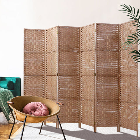 Artiss 6 Panel Room Divider Screen 245x170cm Woven Natural Chez Guru