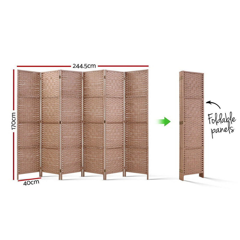Artiss 6 Panel Room Divider Screen 245x170cm Woven Natural Chez Guru
