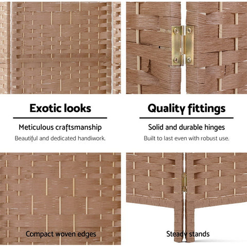 Artiss 6 Panel Room Divider Screen 245x170cm Woven Natural Chez Guru