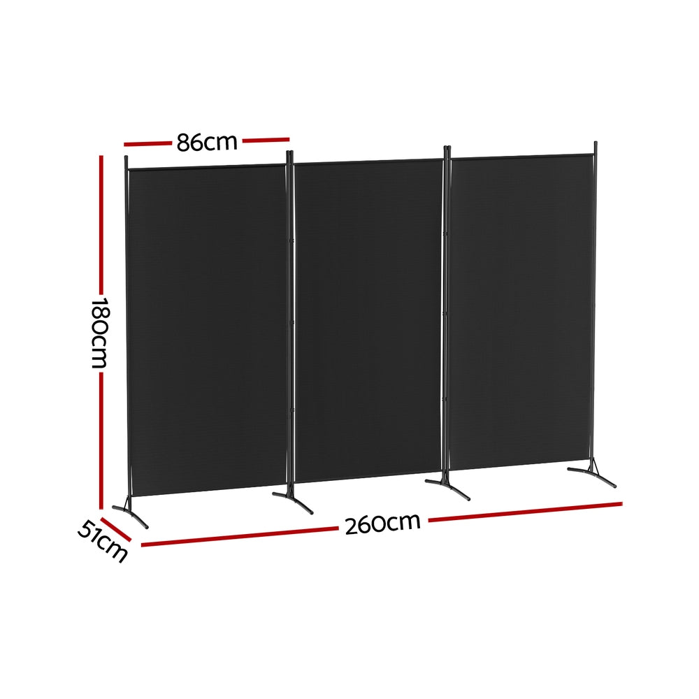 Artiss 3 Panel Room Divider Screen 260x180cm Fabric Black Chez Guru